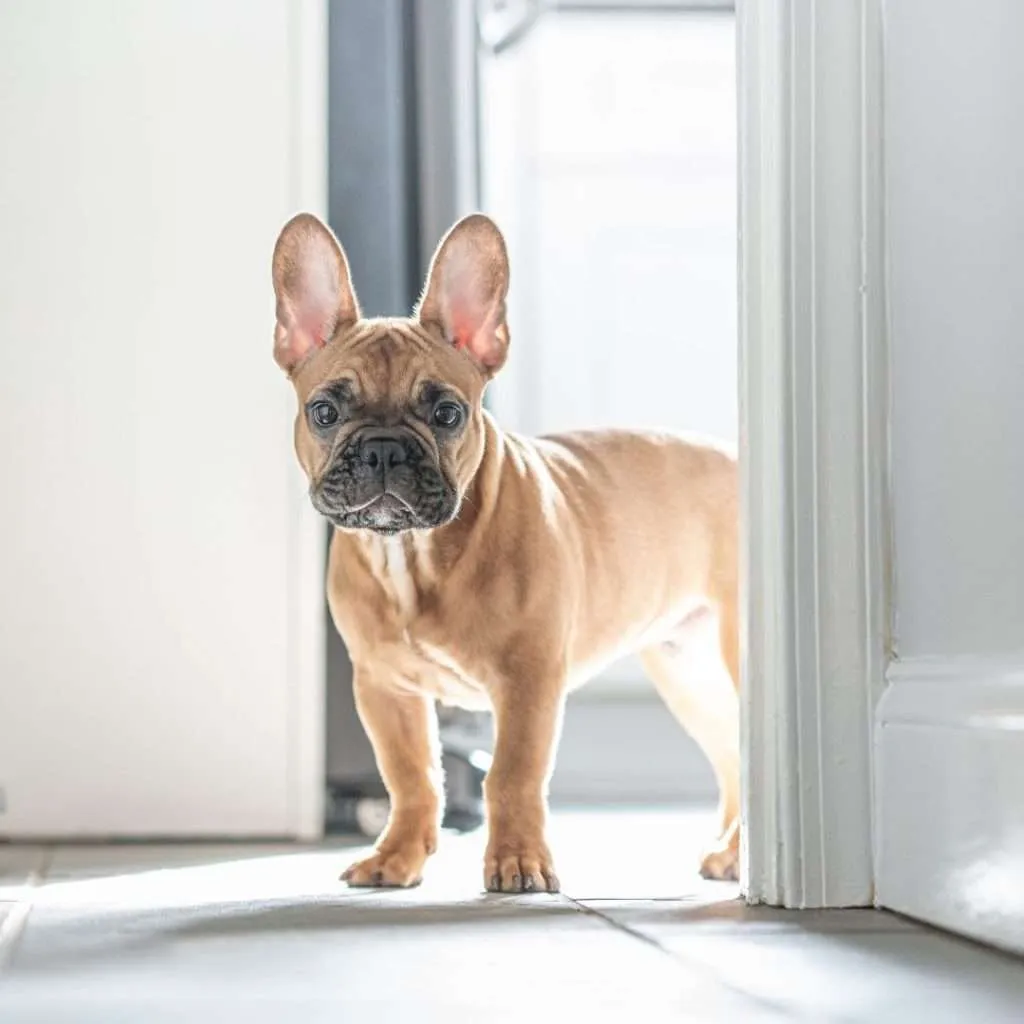 french bulldog puppy entering the house