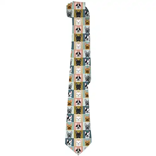 SKT T1 Men's Funny Dog Neckties Cute French Bulldog Dogs in Colorful Lattice Ties for Holiday Party Wedding, Gifts for Men Boys Teens