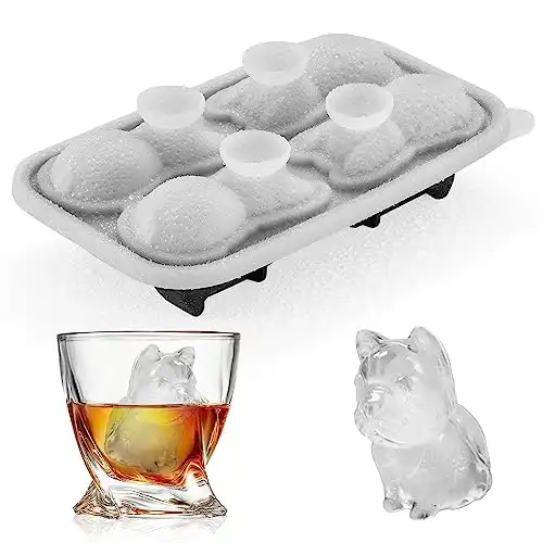 ACOOKEE French Bulldog Ice Cube Mold, 4 Hole Fun Shapes Large Frenchie Bull Dog Ice Cube Tray for Whiskey,Cocktail,Bourbon, Cute Novelty French Bulldog Gifts for Decor, BPA Free
