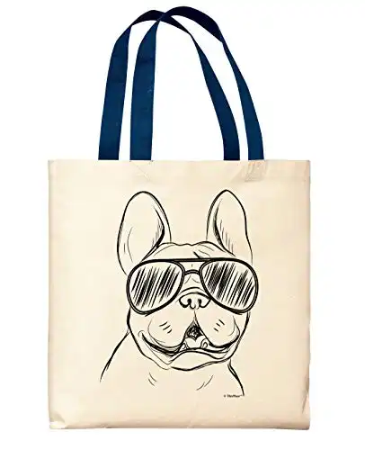 Dog Tote Bag French Bulldog Wearing Sunglasses Dog Gifts for Women Men Navy Handle Canvas Tote Bag