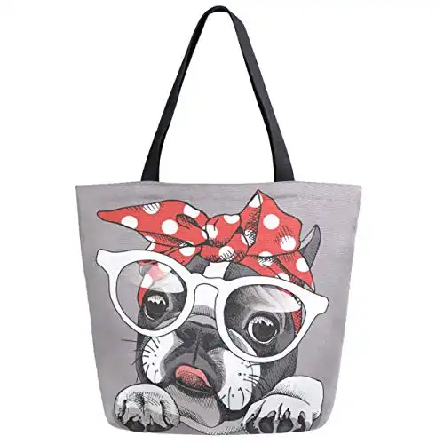 ZzWwR Cute French Bulldog Extra Large Canvas Shoulder Tote Top Handle Bag for Gym Beach Travel Shopping