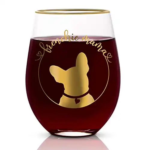 Onebttl French Bulldog Gifts for Women, Frenchie Gifts for Frenchie Mom, 17 oz Stemless Wine Glass - Frenchie Mama