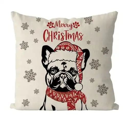 GAGEC Christmas Pillow Covers 18x18 Inch French Bulldog Dog Throw Pillow Covers Xmas Winter Pillowcase Dog Christmas Decorations for Living Room Farmhouse Cushion Case