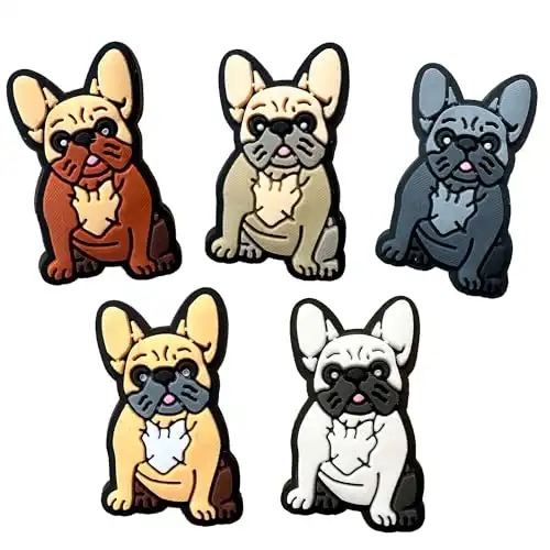 Frenchie Croc Charms, 5 Piece French Bulldog Shoe Charm Set, Cute and Adorable Charms for Adults and Kids, Gifts for Frenchie Owners