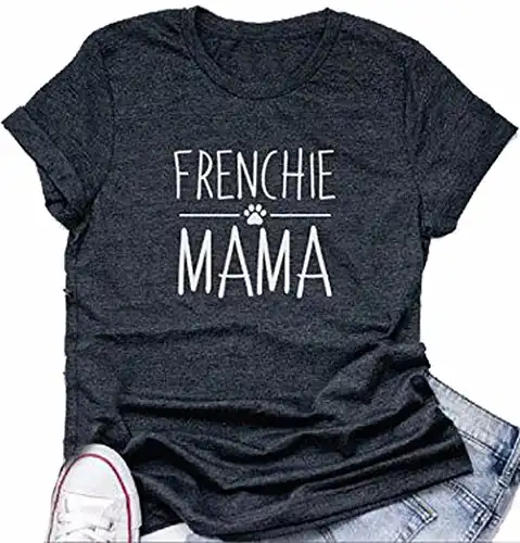 Womens Frenchie Mama Funny Graphic T-Shirt Dog Mom Casual Short Sleeve Tee Tops Size M (Gray)