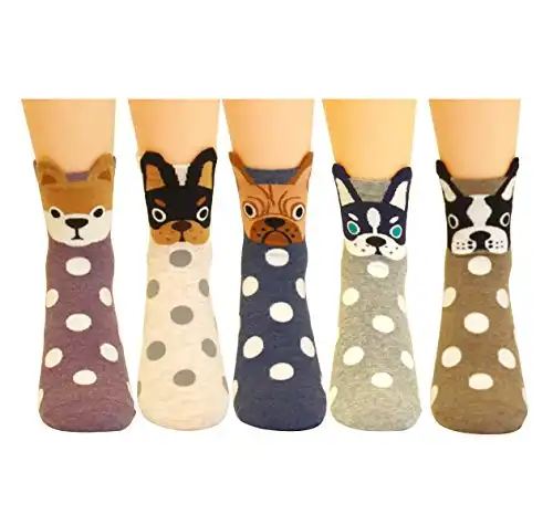 5 Pairs Women's Fun Socks Cute Dog Animals Funny Funky Novelty Cotton Gift (Dog and Dot),One Size