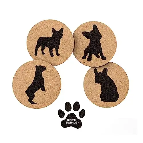 Greenline Goods French Bulldog Lovers Cork Drink Coasters - Set of 4 Dog Coasters with Protective Bottom - French Bulldog Decor Coasters for Drinks - Frenchie Gift Idea for French Bulldog Moms & D...