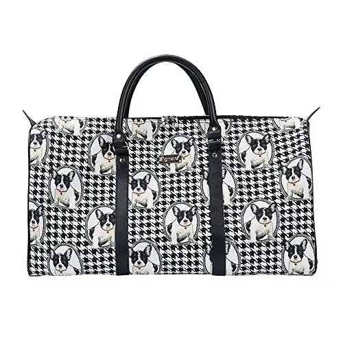 Signare Tapestry Large Travel Duffle Bag Ladies Overnight Weekender Carryon Gym Sports Duffel bags for Women with French Bulldog Design (BHOLD-FREN)